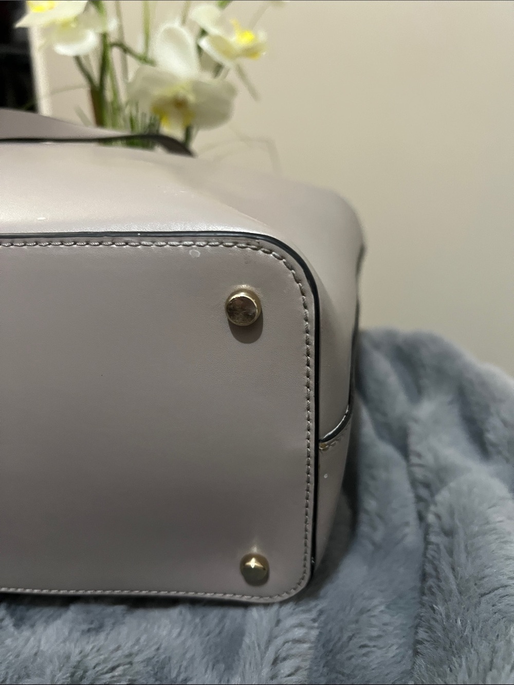 Kate Spade Owl Star Bright Little Len Gray Leather Tote EUC retail $398 - Picture 8 of 10